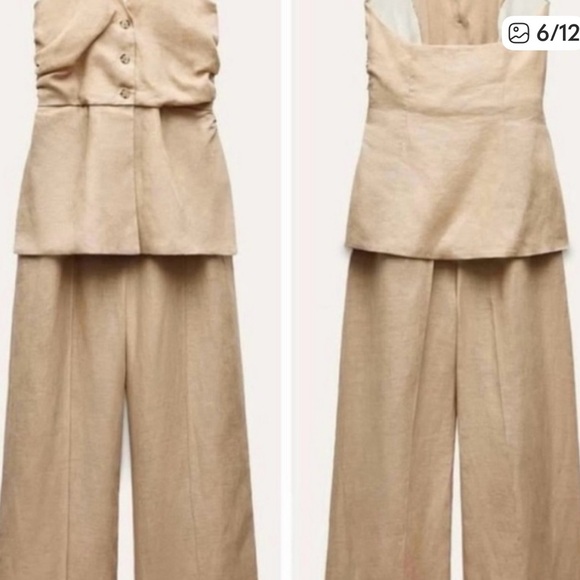 Zara chic  Tan Wide-Leg Linen Pants Suit - Women - Picture 2 of 6